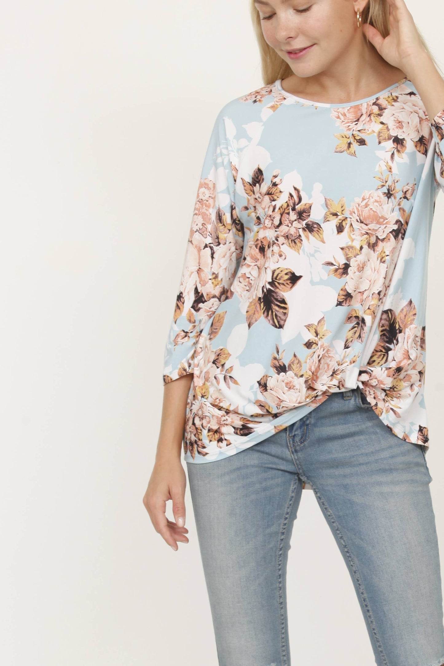 Floral Print Knotted Tunic Top (Plus Size)