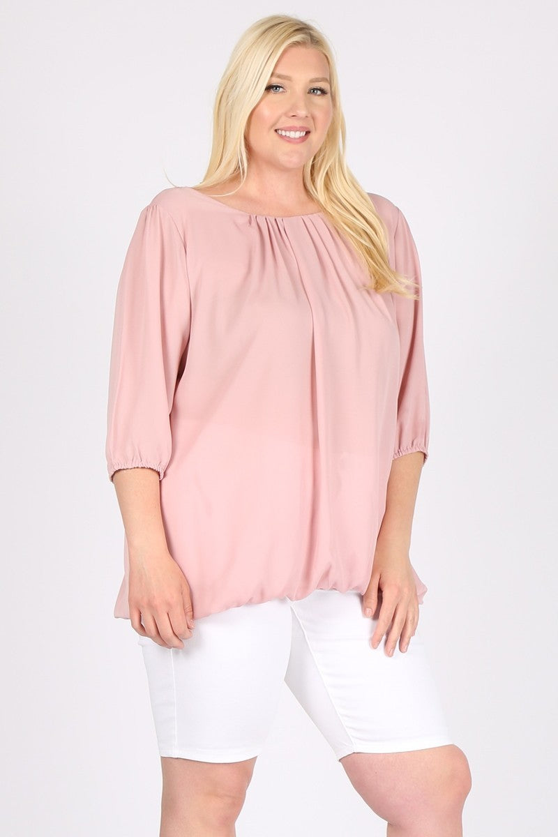 Plus Size Ruffle Top - 3/4 Sleeve, Loose Fit, Casual Style