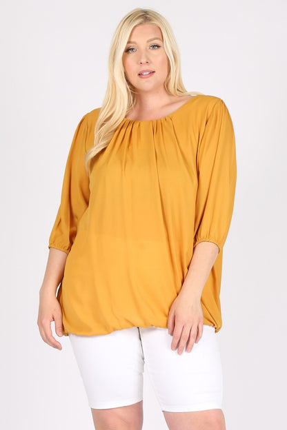 Plus Size Ruffle Top - 3/4 Sleeve, Loose Fit, Casual Style