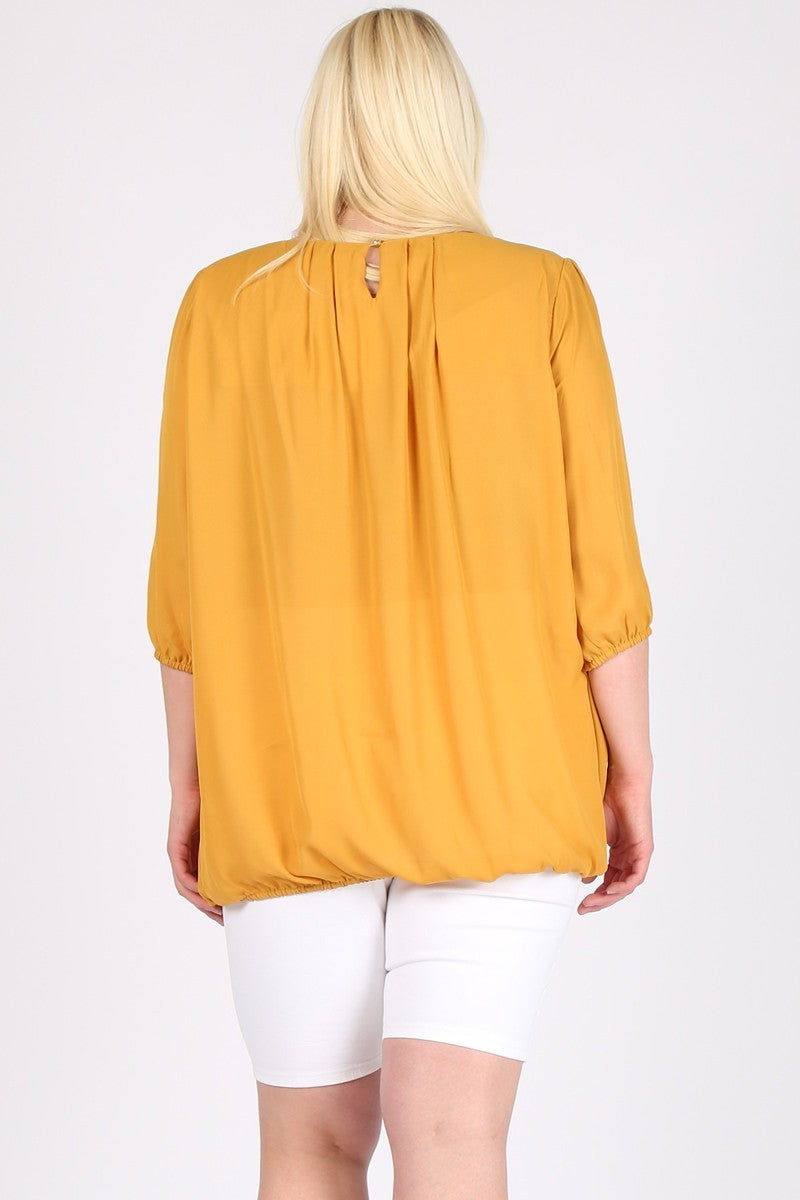 Plus Size Ruffle Top - 3/4 Sleeve, Loose Fit, Casual Style