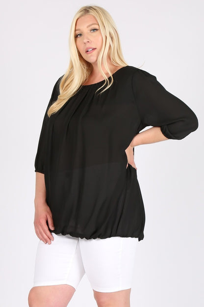 Plus Size Ruffle Top - 3/4 Sleeve, Loose Fit, Casual Style