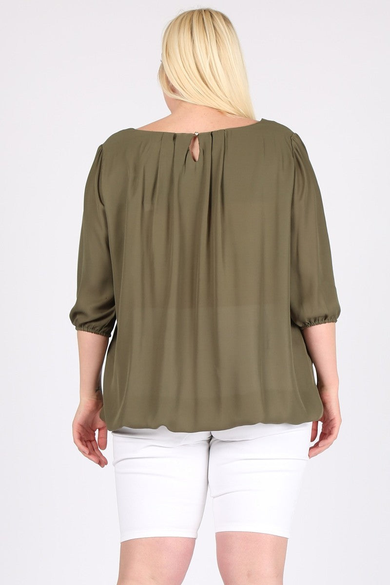 Plus Size Ruffle Top - 3/4 Sleeve, Loose Fit, Casual Style