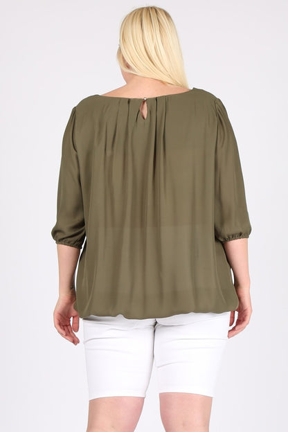 Plus Size Ruffle Top - 3/4 Sleeve, Loose Fit, Casual Style