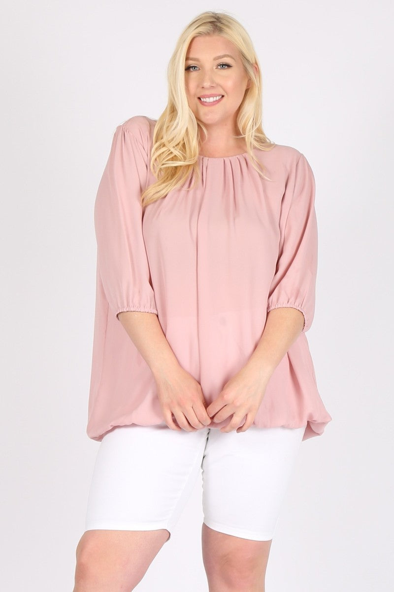 Plus Size Ruffle Top - 3/4 Sleeve, Loose Fit, Casual Style