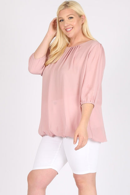 Plus Size Ruffle Top - 3/4 Sleeve, Loose Fit, Casual Style