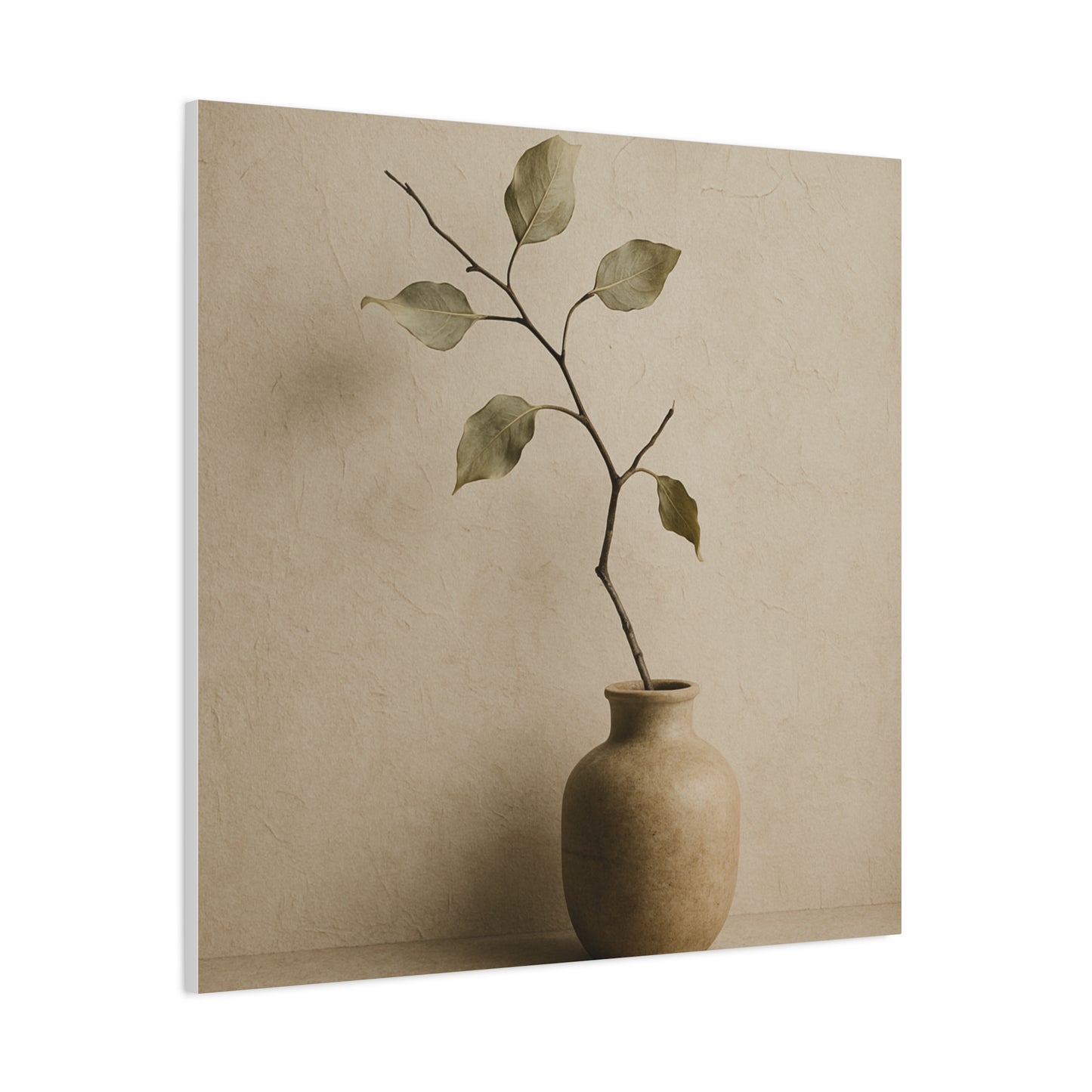 Japandi Style Wabi-Sabi Dried Branch - Minimalist Beige & Earth Tone Canvas Wall Art