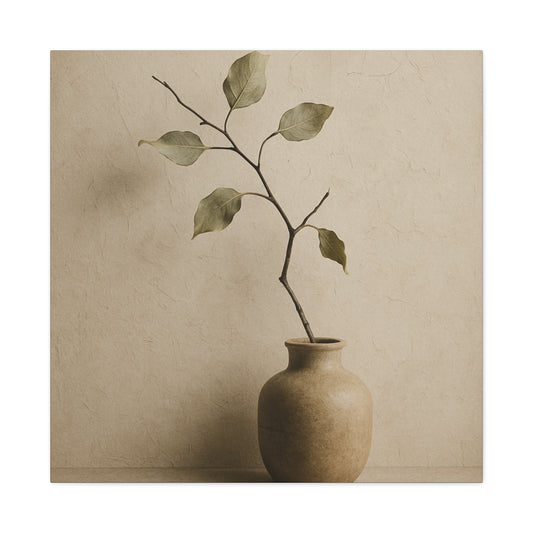 Japandi Style Wabi-Sabi Dried Branch - Minimalist Beige & Earth Tone Canvas Wall Art