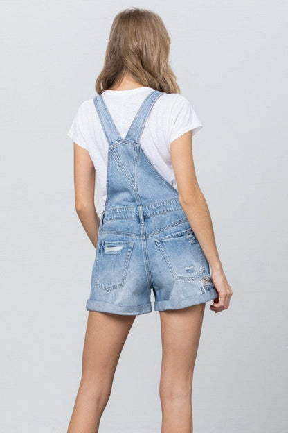 Denim Lab USA High Rise Roll Up Denim Overall Romper