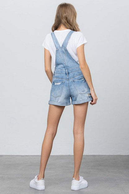 Denim Lab USA High Rise Roll Up Denim Overall Romper