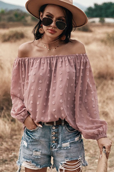 Miss Sparkling Off Shoulder Dotted Top