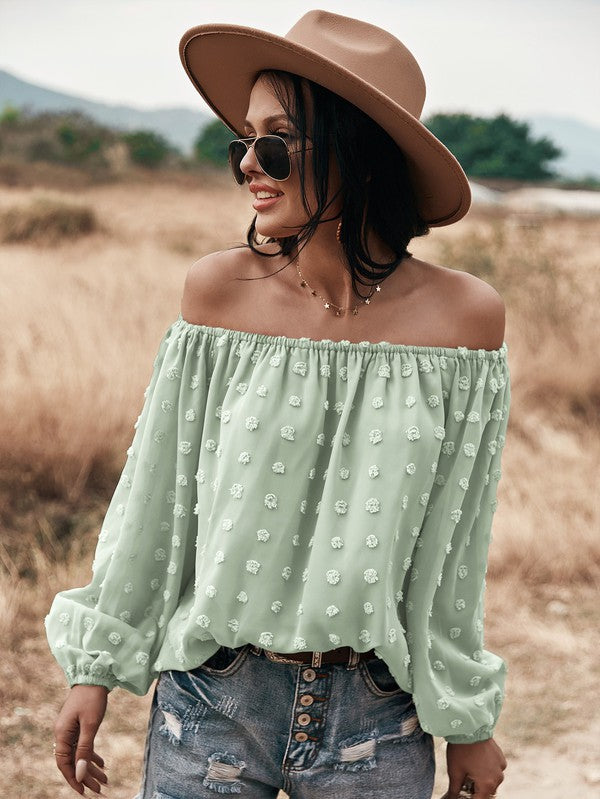 Miss Sparkling Off Shoulder Dotted Top