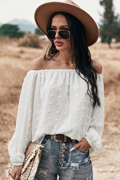 Miss Sparkling Off Shoulder Dotted Top