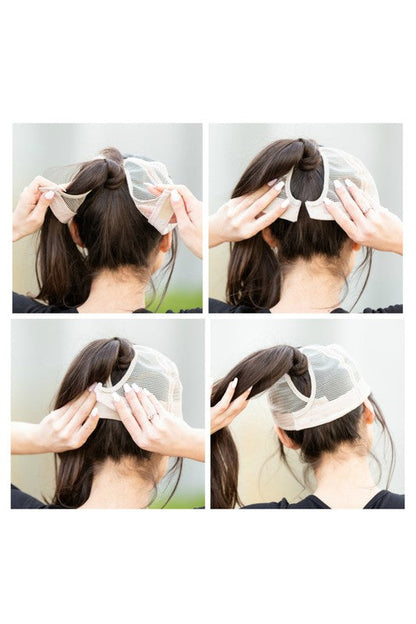 PonyFlo CAMO Distressed Messy Bun Cap Hat