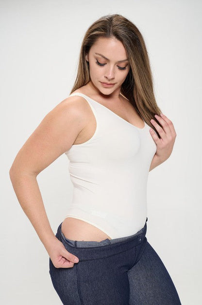 Yelete Reversible V-Neck Basic Tank Top Thong Bodysuit