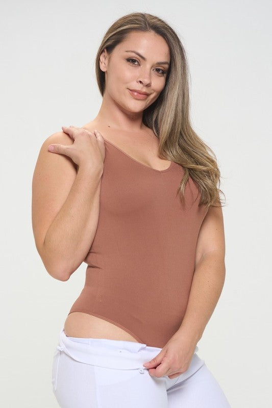Yelete Reversible V-Neck Basic Tank Top Thong Bodysuit