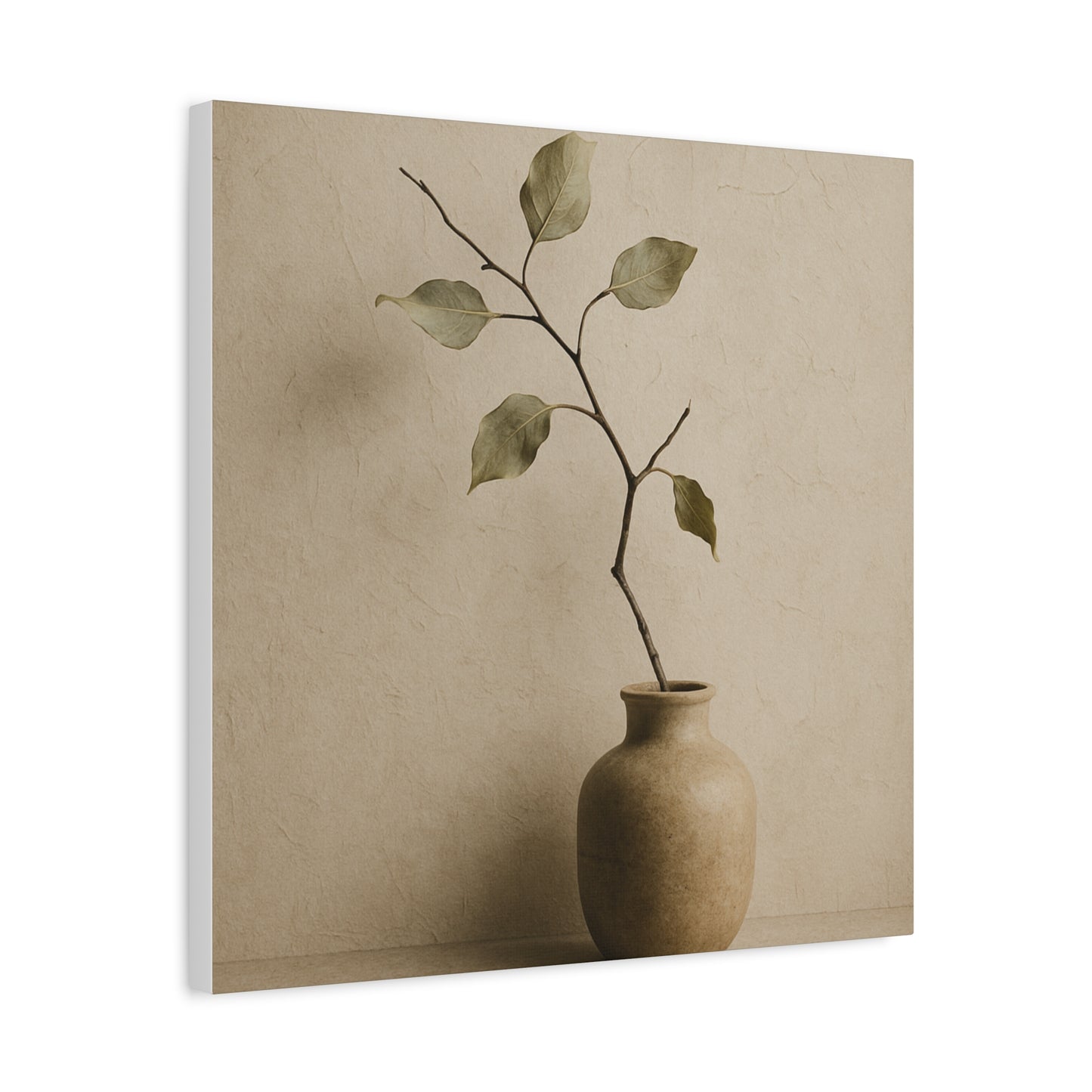 Japandi Style Wabi-Sabi Dried Branch - Minimalist Beige & Earth Tone Canvas Wall Art