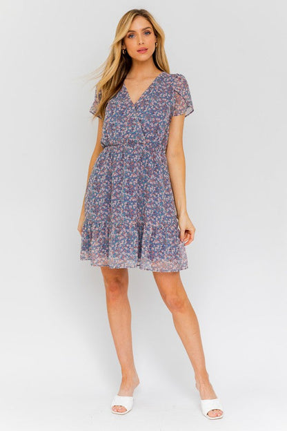 Gilli Apparel Puff Sleeve Faux Wrap Mini Dress With Ruffle