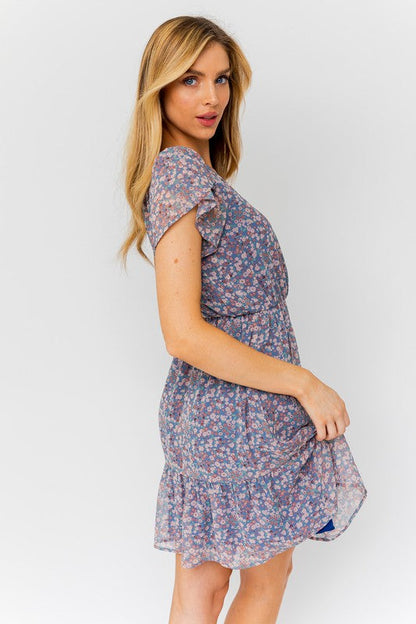 Gilli Apparel Puff Sleeve Faux Wrap Mini Dress With Ruffle
