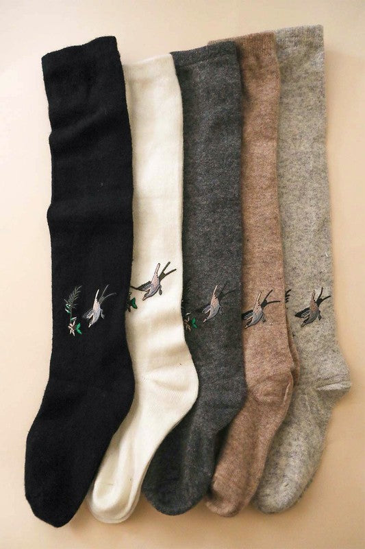 Leto Accessories Hummingbird Wool Knee High Socks