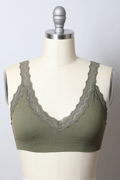 Leto Accessories Lace Trim Padded Bralette