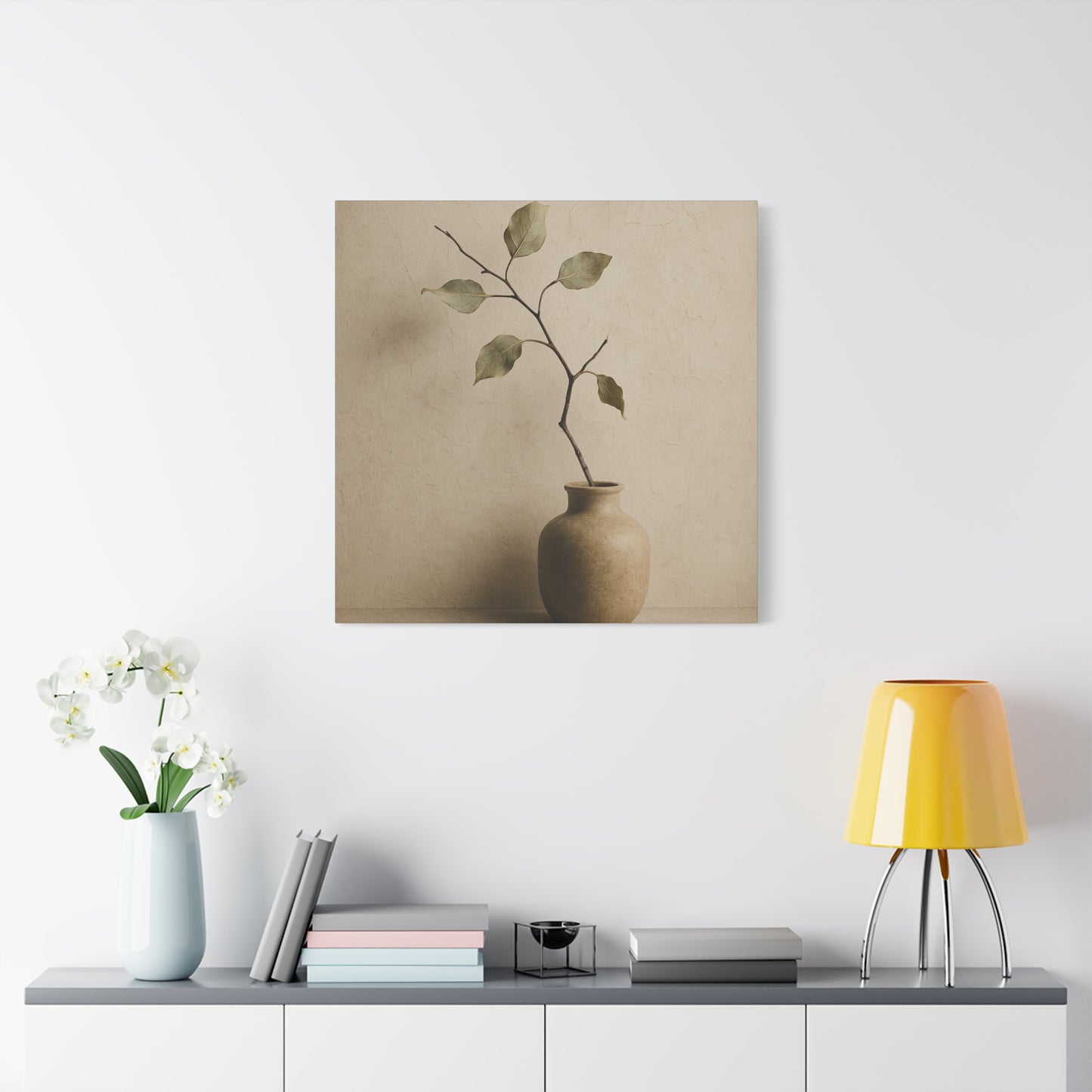 Japandi Style Wabi-Sabi Dried Branch - Minimalist Beige & Earth Tone Canvas Wall Art