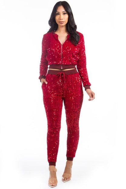 SEXY SEQUIN TWO PIECE PANT SET