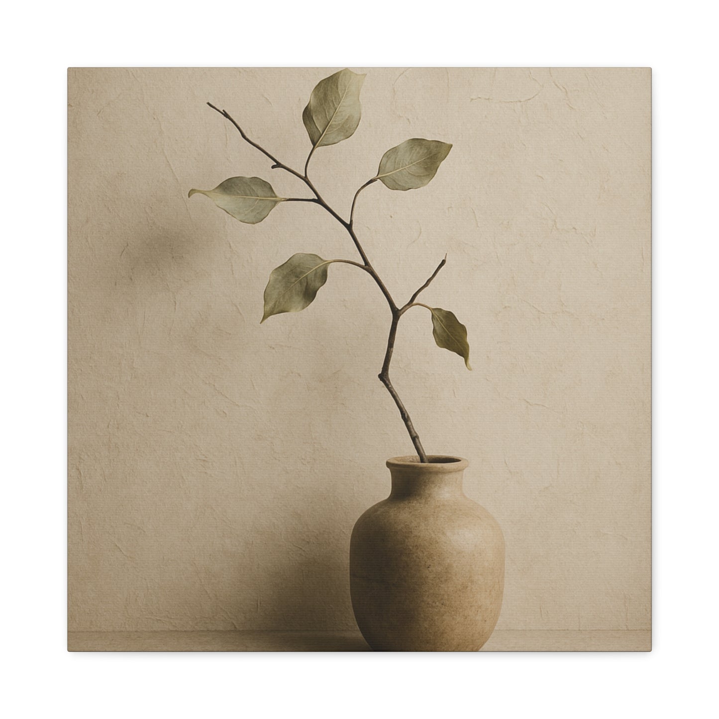 Japandi Style Wabi-Sabi Dried Branch - Minimalist Beige & Earth Tone Canvas Wall Art