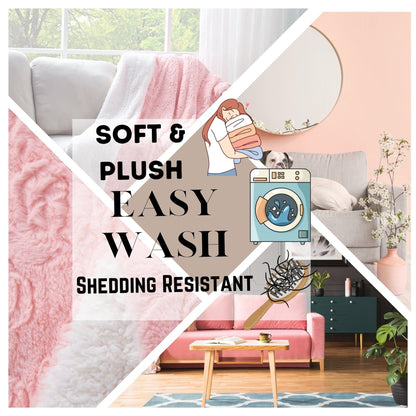 DaDa Bedding Luxury Blossom Pink Rose Buds Pink Sherpa Backside Faux Fur Throw Blanket (BL-171752)