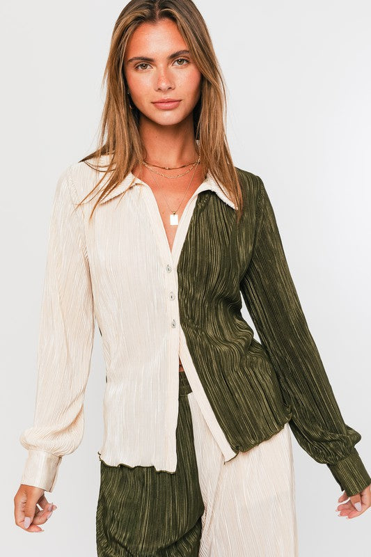 LE LIS Long Sleeve Collared Top