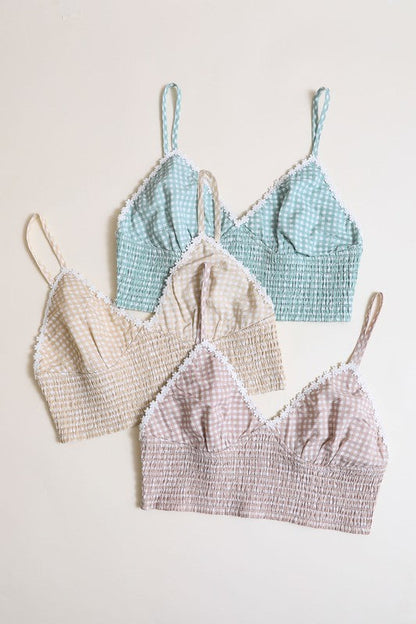 Leto Accessories Plus Size Gingham Smocked Bralette