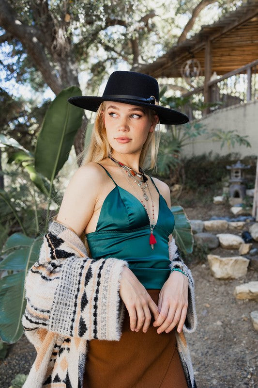 Leto Accessories Longline Satin Top