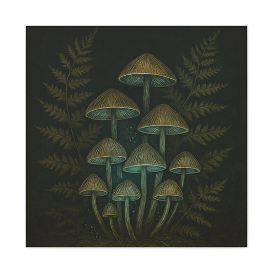 Dark Academia Mystical Mushrooms Wall Art - Vintage Style Canvas Botanical Poster