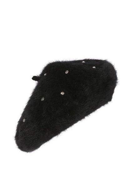 Rhinestone Faux Fur Beret