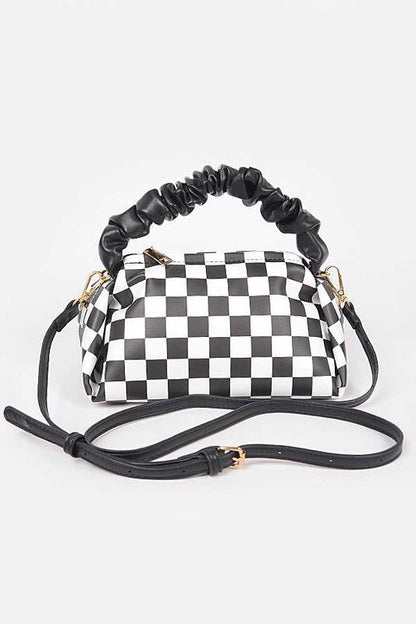 Checker Board Printed Crinkle Handle Swing Bag