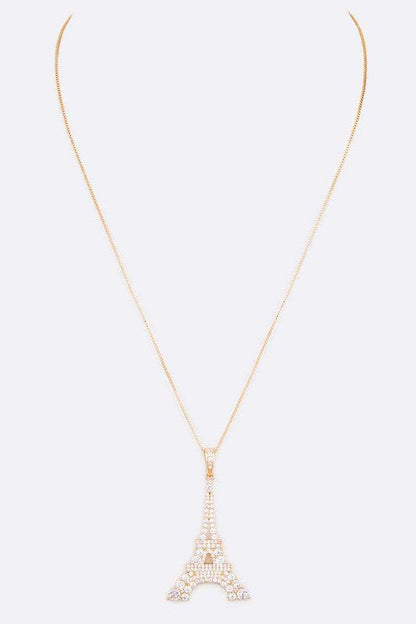 Cubic Zirconia Eiffel Tower Pendant Necklace