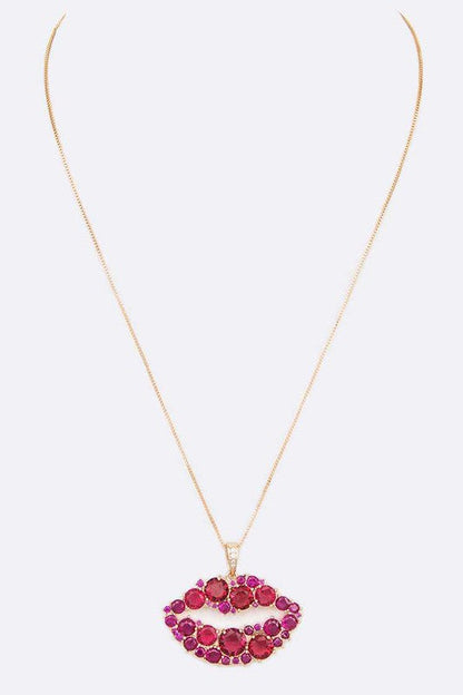 Cubic Zirconia Kiss Lips Pendant Necklace