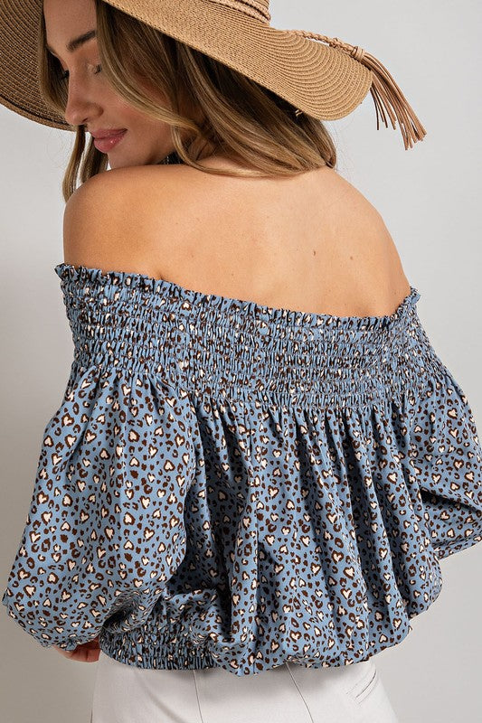 Eesome |Animal Print Smocked Off the Shoulder Top