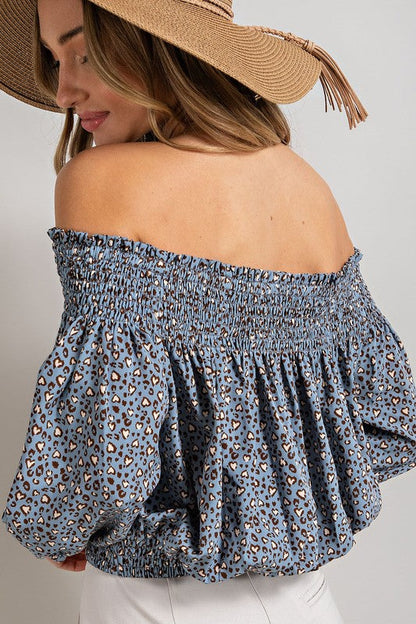 Eesome |Animal Print Smocked Off the Shoulder Top