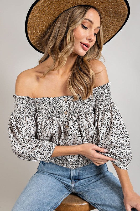 Eesome |Animal Print Smocked Off the Shoulder Top