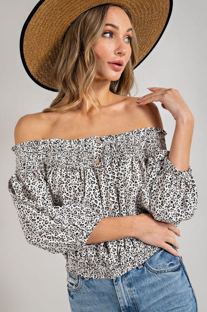 Eesome |Animal Print Smocked Off the Shoulder Top