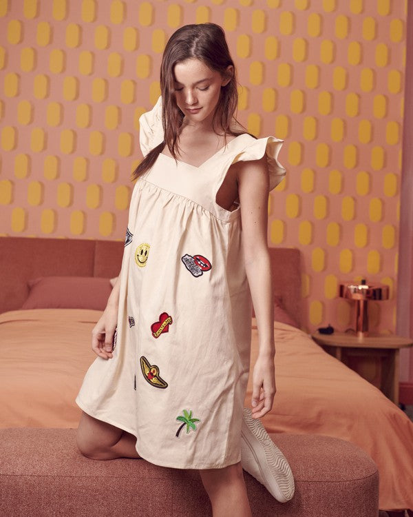 Jade By Jane Multi Patch Ruffled Streetwear Mini Dress - PLUS