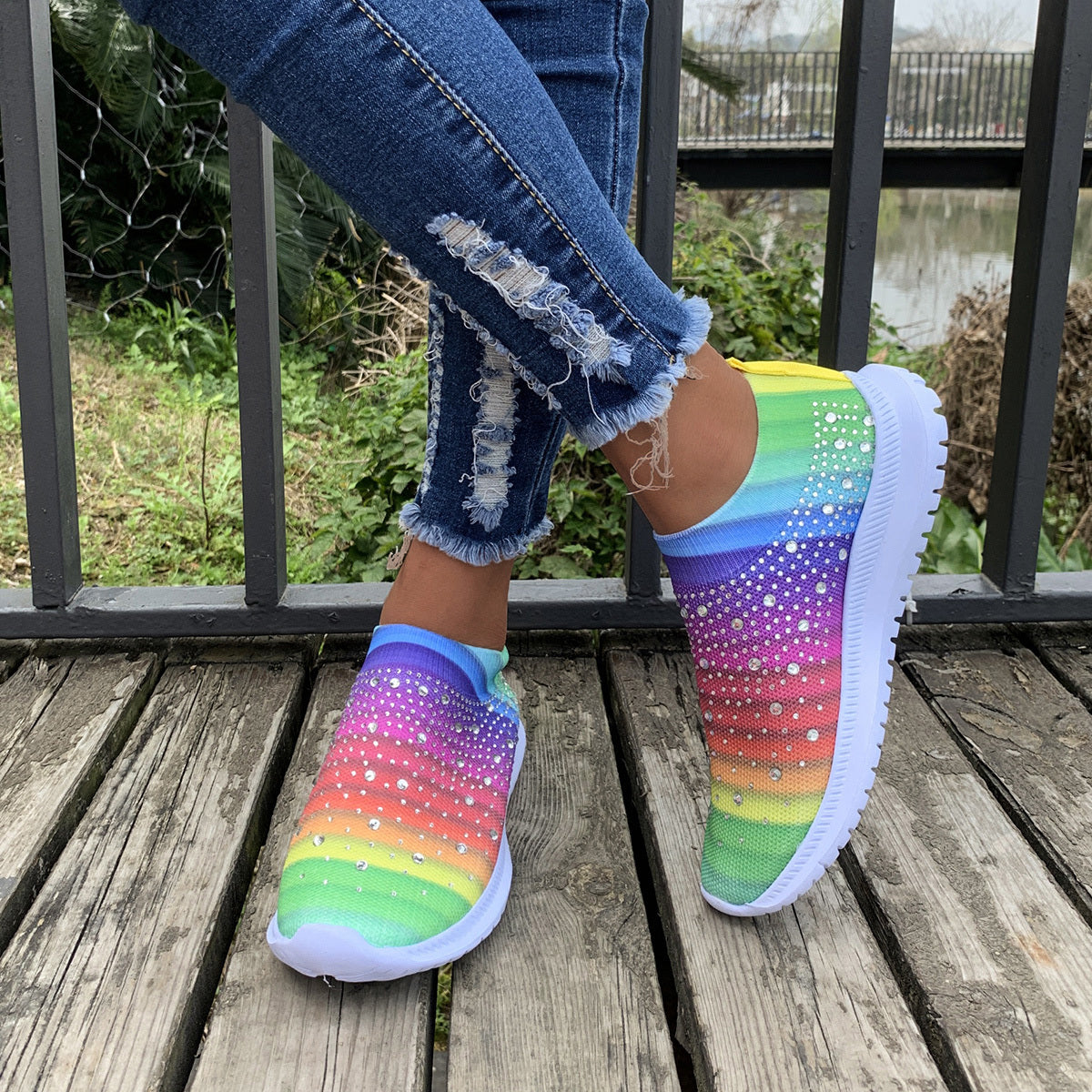 Women's Color block Mesh Platform Breathable Sneakers