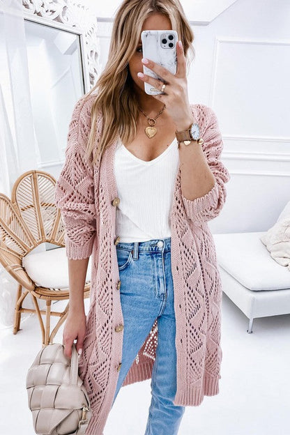 Eyelet Sweater Button Cardigan