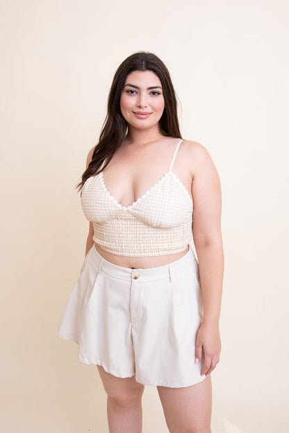 Leto Accessories Plus Size Gingham Smocked Bralette