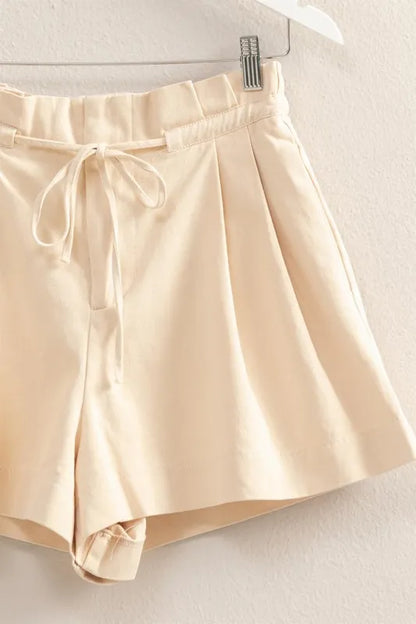 HYFVE High-Waisted Washed Twill Paperbag Shorts in Oatmeal