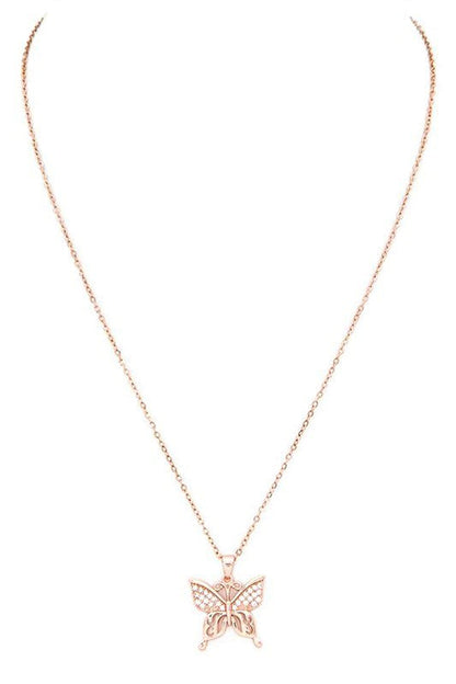 Butterfly CZ Pendant Stainless Steel Necklace