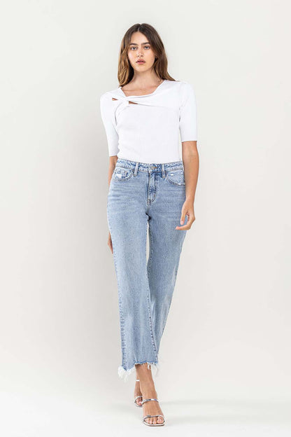 Casual High Rise Distressed Hem Cropped Jeans