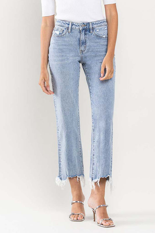 Casual High Rise Distressed Hem Cropped Jeans