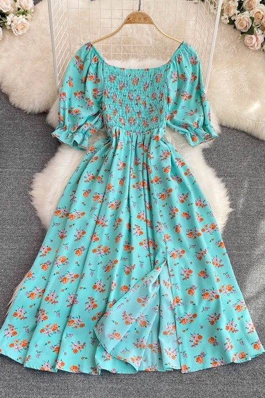 Miss Sparkling Floral Smocked Midi Dress