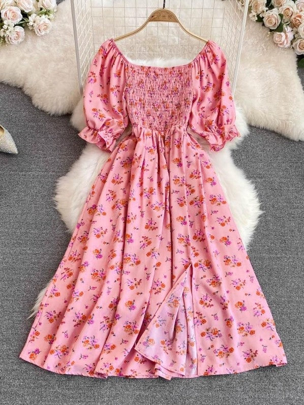 Miss Sparkling Floral Smocked Midi Dress